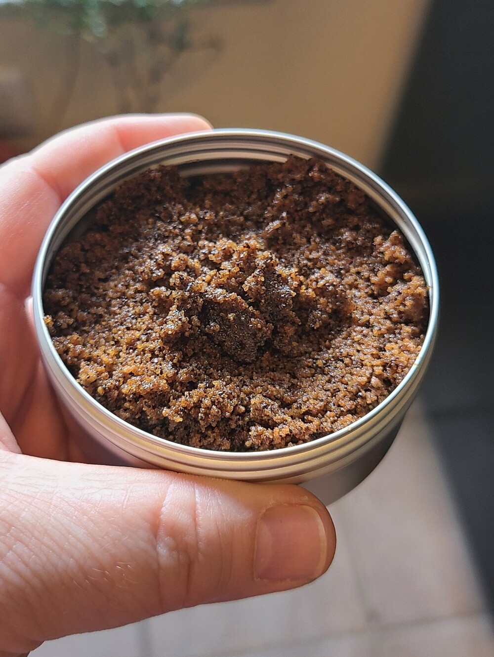 Hand Crafted Cocoa Coffee Sugar Scrub in Silver Tin